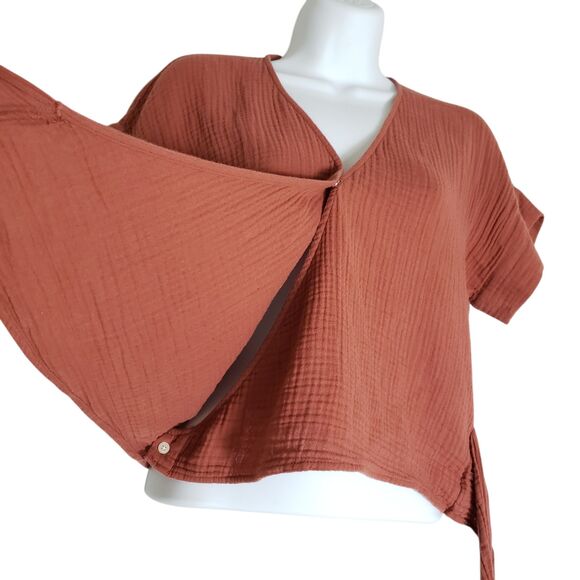Madewell Lightspun Wrap Top Womens XS Orange Weathered Brick Textured Ribbed - Picture 6 of 10